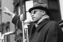 Malcolm X speaking at a Harlem rally, ca. 1962