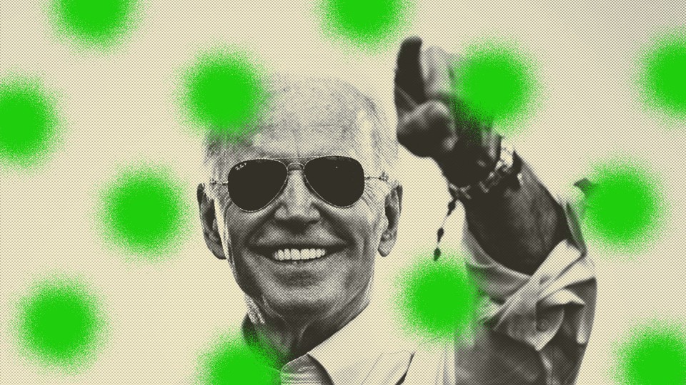 Illustration of Joe Biden and fuzzy green dots