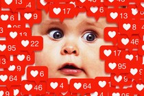 Illustration of a baby surrounded by Instagram 'like' counts