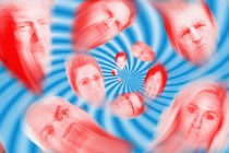 The faces of Republican leaders in a hypnotic spiral