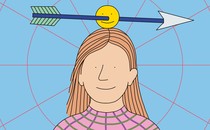 Illustration of a child with a smiley face balanced on her head. An arrow has pierced the smiley face.