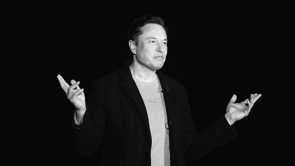 Black-and-white photo of Elon Musk