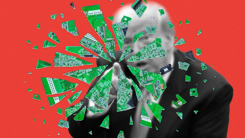 Donald Trump shattering a computer ship with his finger