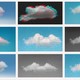A gridded collage of nine pixelated cloud illustrations.