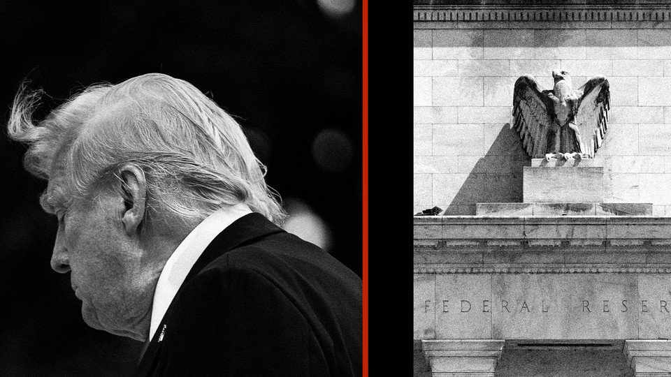 Photo-illustration of Donald Trump and the Federal Reserve