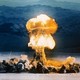 The fireball and plume from the Operation PlumbBob shot Priscilla atomic explosion, Camp Mercury, Yucca Flats, Nevada, June 24, 1957.