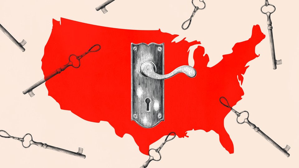 An illustration of a map of the U.S. with a keyhole.