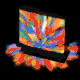 Animated GIF of a rainbow graphic blooming out of a TV screen.