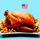 A Thanksgiving turkey with an American flag toothpick