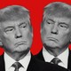 Illustration showing two Donald Trumps against a red background