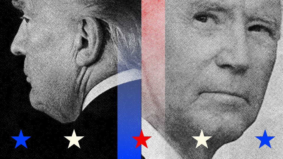 Side-by-side photographs of Trump and Biden
