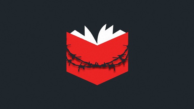 Books with barbed wire around them