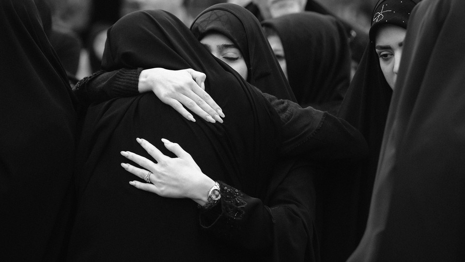 A photo of mourning Iranian women