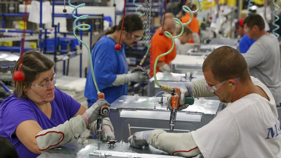 Workers at Whirlpool in Cleveland, Tennessee assemble appliances. Appliance manufacturing is one of the most concentrated industries in the U.S.