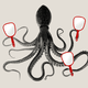 An illustration of an octopus holding a few red-framed mirrors in its arms