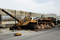 A destroyed Russian tank near Kyiv, Ukraine