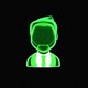 A green pixelated emoji of a faceless businessperson