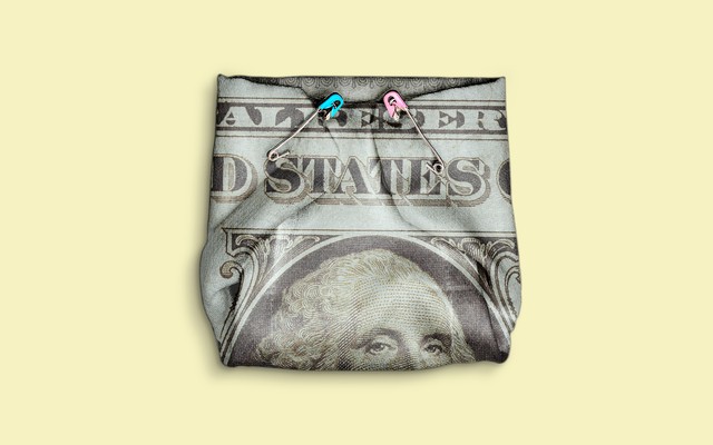 a dollar bill pinned up like a diaper