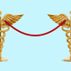 Two caducei with a velvet rope strung between them