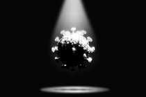 A coronavirus in a spotlight, shadowed