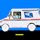 A mail truck rolls down the street, with pills for wheels.