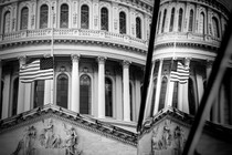 A black-and-white photo of the U.S. Capitol