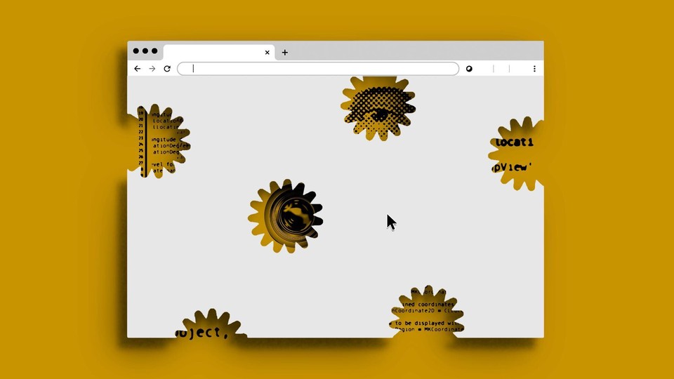 An illustration of a internet browser window with cutouts.