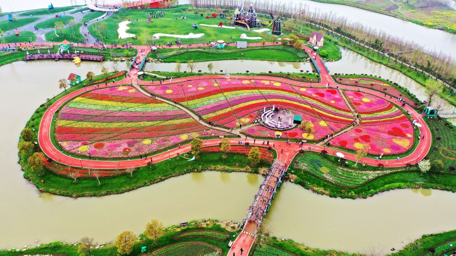 A view of a flowery island in a tourist park