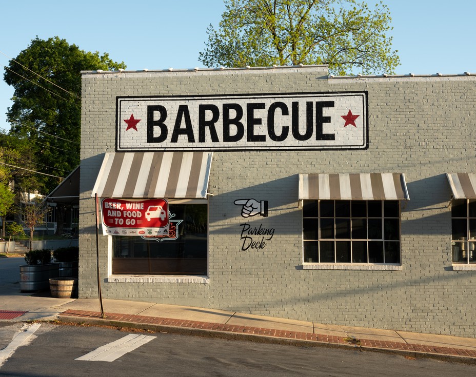 Sweet Auburn Barbecue on Highland Ave, open for carry out, in the Poncey Highland neighborhood. (Joshua Dudley Greer)