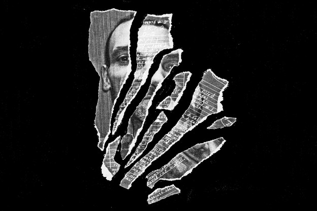 photo illustration of Cox's mug shot overlaid with handwritten note, torn into shreds and fanned out