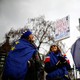 Anti-Brexit protesters are seen outside the Houses of Parliament in London on January 29, 2019.