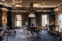 Photo of a burned room in the Pennsylvania governor’s mansion