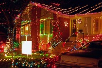 Exterior of a home decorated with Christmas lights