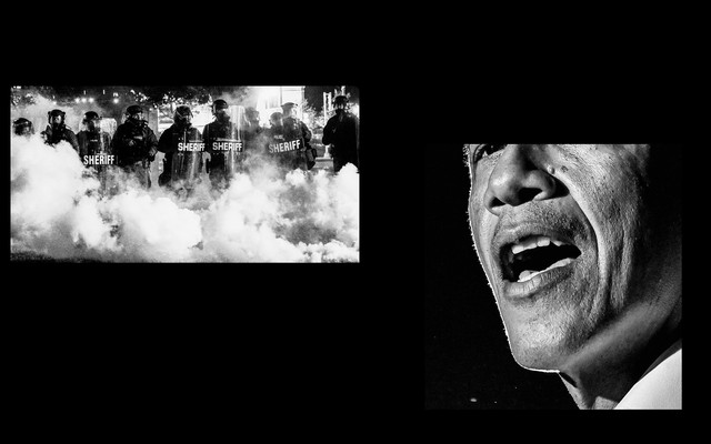 A photo of police and Barack Obama