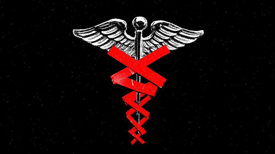 The caduceus, with red tape