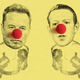 Elon Musk and Mark Zuckerberg posed as boxers, wearing red clown noses.