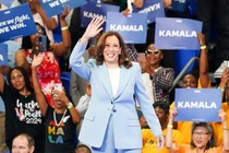 Kamala Harris greeting crowds at a rally