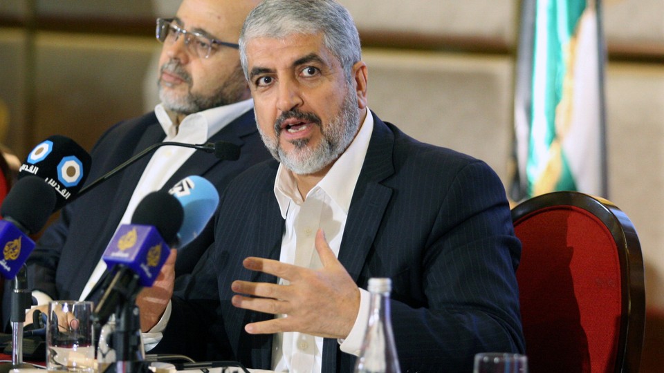 Hamas leader Khaled Meshaal announces a new policy document in Doha, Qatar on May 1, 2017. 