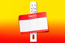 Illustration of a thermometer wearing a "Hello, my name is" tag