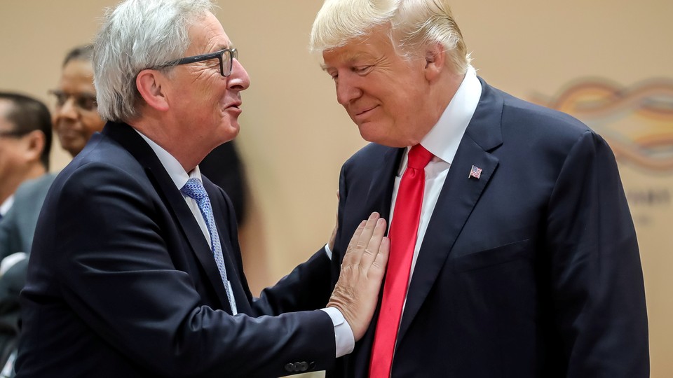 President Trump and European Commission President Jean-Claude Juncker pictured at the G-20 summit in Hamburg, Germany on July 8, 2017. 