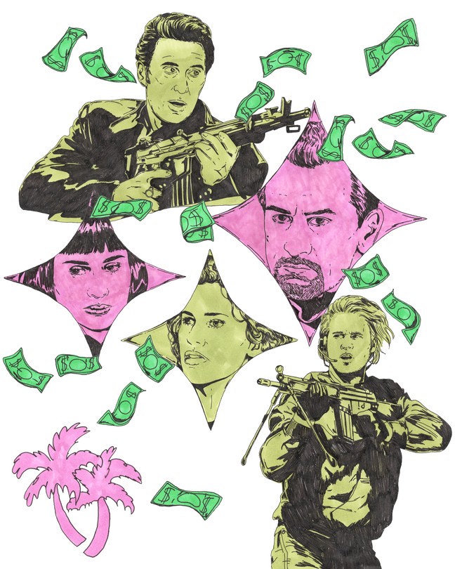 An collage of characters from the movie “Heat”