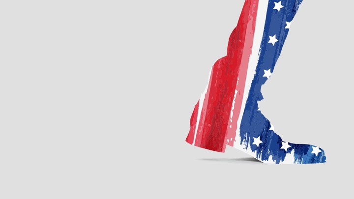 An illustration of a boot with an American flag print stepping away.