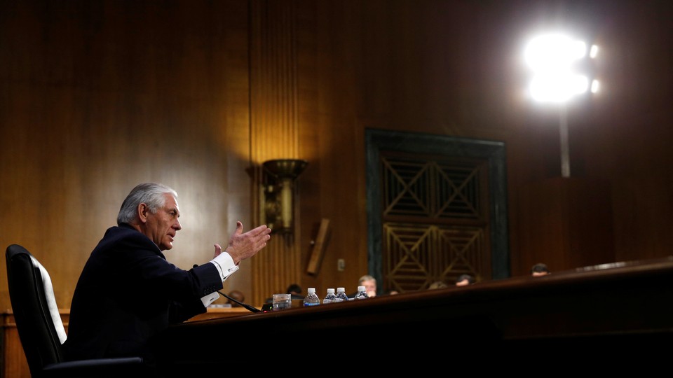 Rex Tillerson testifies during a Senate Foreign Relations Committee confirmation hearing.