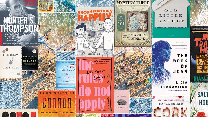 Book covers and a beach scene