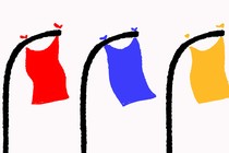 Colored flags wilt on their flagpoles.