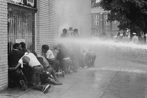 Police deploying fire hoses on African-American protestors in Birmingham, Alabama, May 1963.