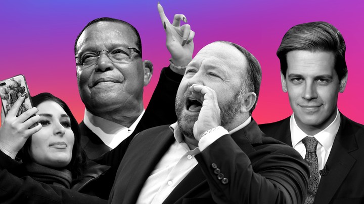 Laura Loomer, Louis Farrakhan, Alex Jones, and Milo Yiannopoulos