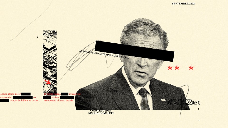 An illustration featuring an image of George W. Bush with part of his face redacted.