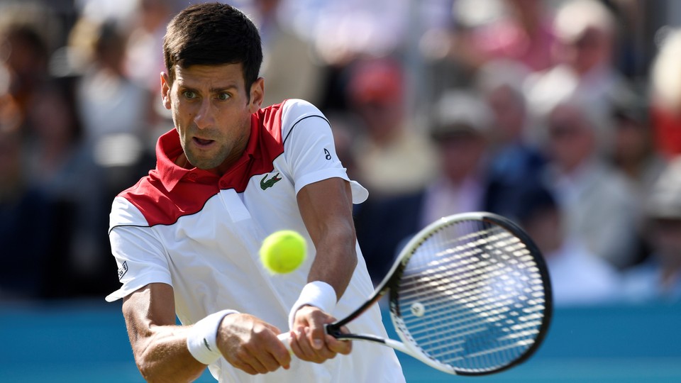 Novak Djokovic in action during a second-round match against Bulgaria's Grigor Dimitrov