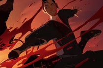 Mizu with a katana surrounded by blood spatter